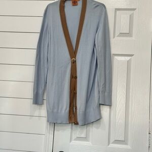 Tory Burch Light Blue and Brown Cardigan